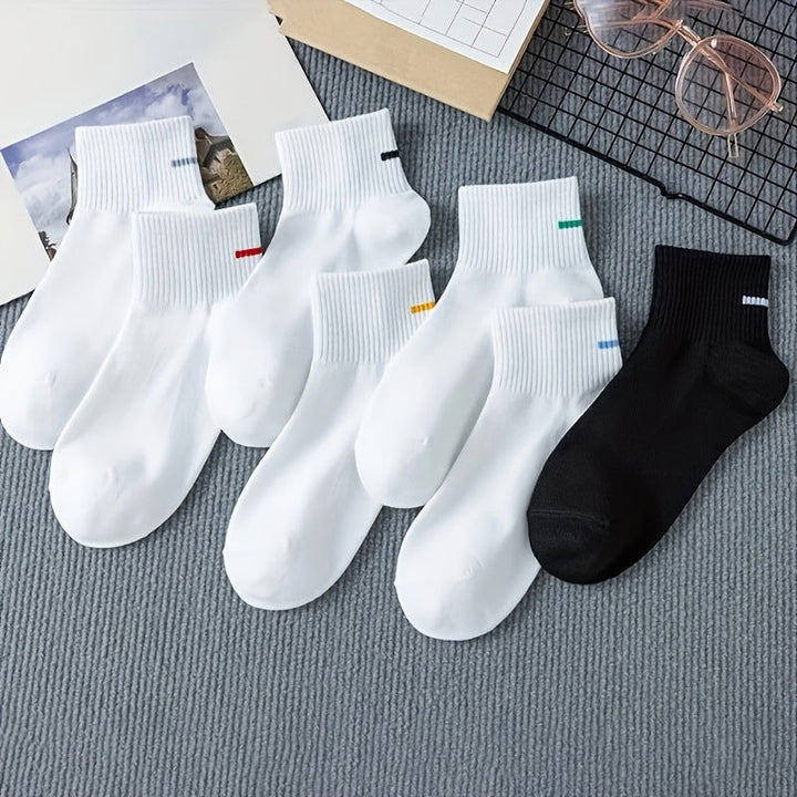 7 Pairs Women Stripes Simple Colorful Crew Socks - SocksLtd