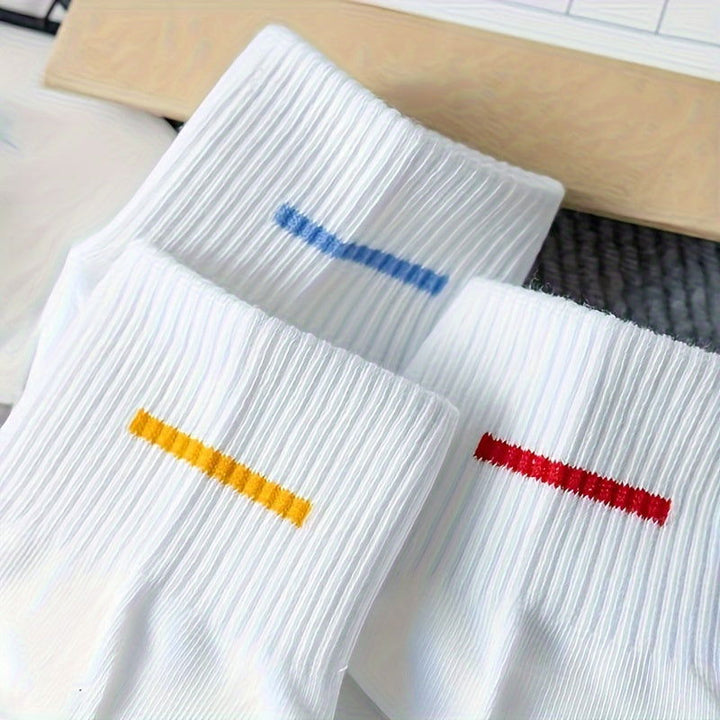 7 Pairs Women Stripes Simple Colorful Crew Socks - SocksLtd