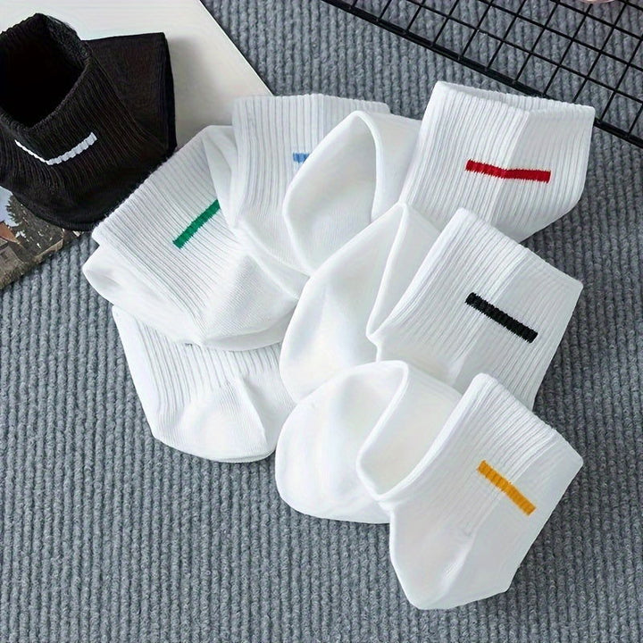 7 Pairs Women Stripes Simple Colorful Crew Socks - SocksLtd