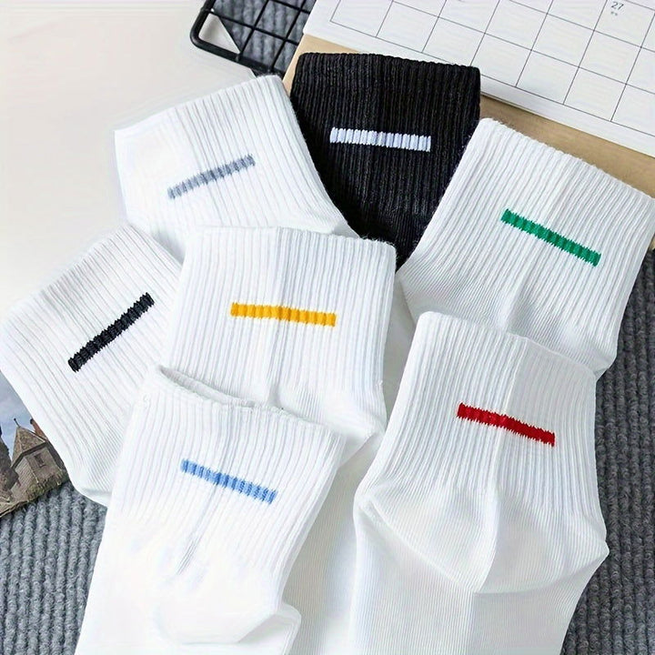 7 Pairs Women Stripes Simple Colorful Crew Socks - SocksLtd