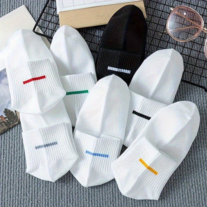 7 Pairs Women Stripes Simple Colorful Crew Socks - SocksLtd