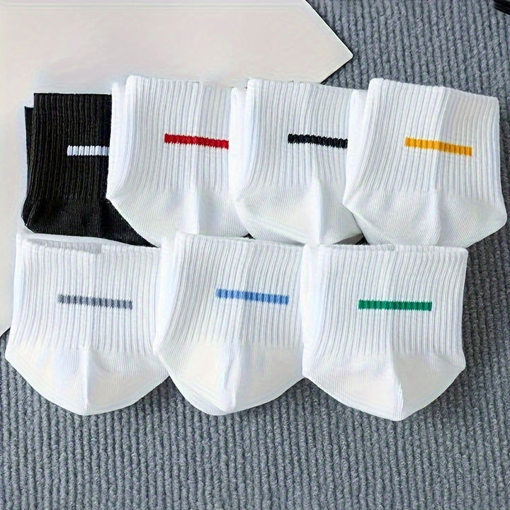 7 Pairs Women Stripes Simple Colorful Crew Socks - SocksLtd
