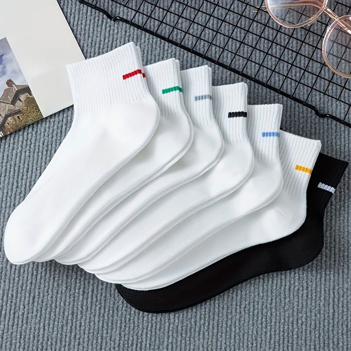 7 Pairs Women Stripes Simple Colorful Crew Socks - SocksLtd