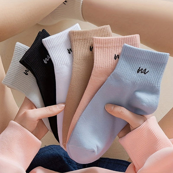 7 Pairs  Rib Knit  Letter Trendy Candy Colors Ankle Socks - SocksLtd