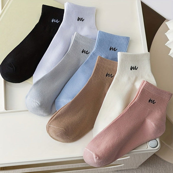 7 Pairs  Rib Knit  Letter Trendy Candy Colors Ankle Socks - SocksLtd