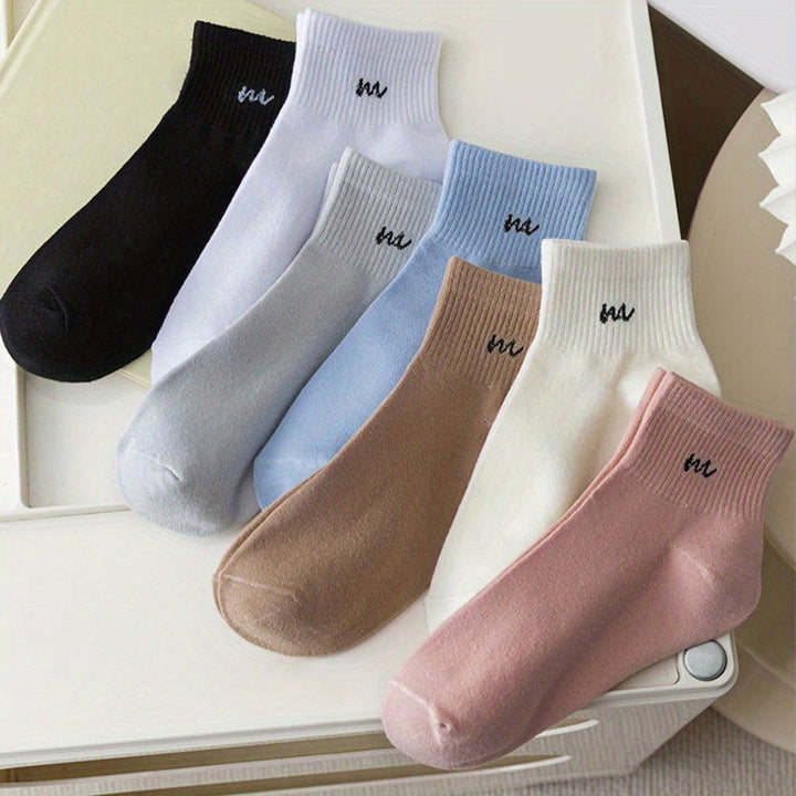7 Pairs  Rib Knit  Letter Trendy Candy Colors Ankle Socks - SocksLtd