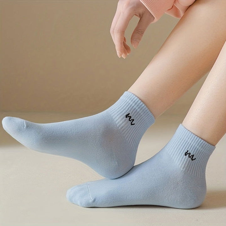 7 Pairs  Rib Knit  Letter Trendy Candy Colors Ankle Socks - SocksLtd