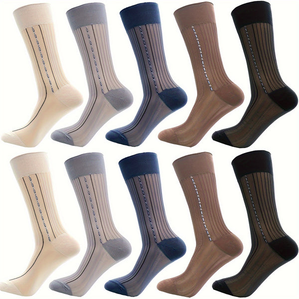 5pcs Men's Ultra-Thin Sheer Dress Socks - Breathable, Comfort Fit for Casual & Business Wear