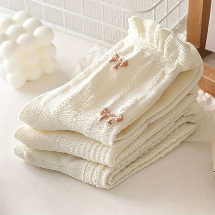9 Pairs Floral Bow Print Sweet Cute Ruffle Crew Socks - SocksLtd