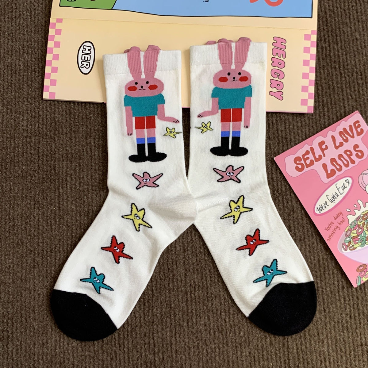 1 Pair Illustration colored Crew Socks