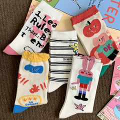 1 Pair Illustration colored Crew Socks