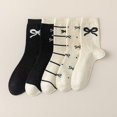 5 Pairs Dot yarn Bowknot  Casual Socks