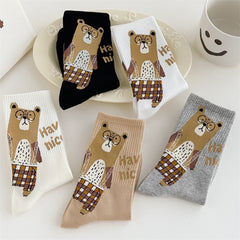 3 Pairs Cute Glasses Bear Casual Socks