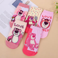 5 Pairs Pink cute little bear Ankle Socks