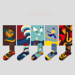 5 Pairs Cartoon color trend Crew Socks