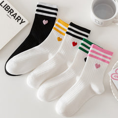 1 Pair Embroidered Stripes Casual Socks