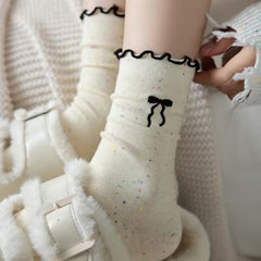 5 Pairs Dot yarn bow Casual Socks