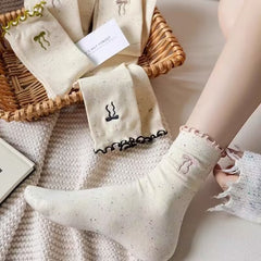 5 Pairs Dot yarn bow Casual Socks