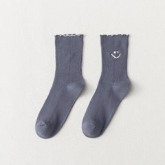 1 Pair Smiling Lace Ins Crew Socks