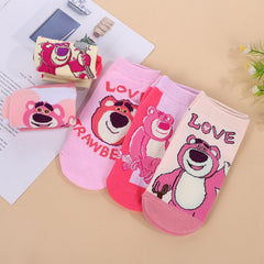 5 Pairs Pink cute little bear Ankle Socks