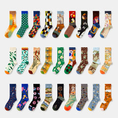 1 Pair Retro Art Crew Socks