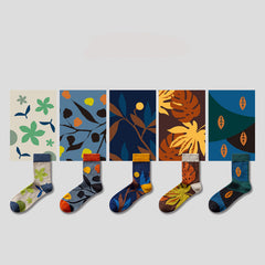 5 Pairs Cartoon color trend Crew Socks