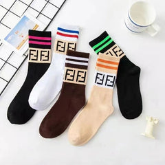 5 Pairs Trendy letter stripes Casual Socks