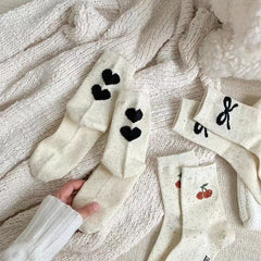 5 Pairs Butterfly knot Dot yarn Crew Socks